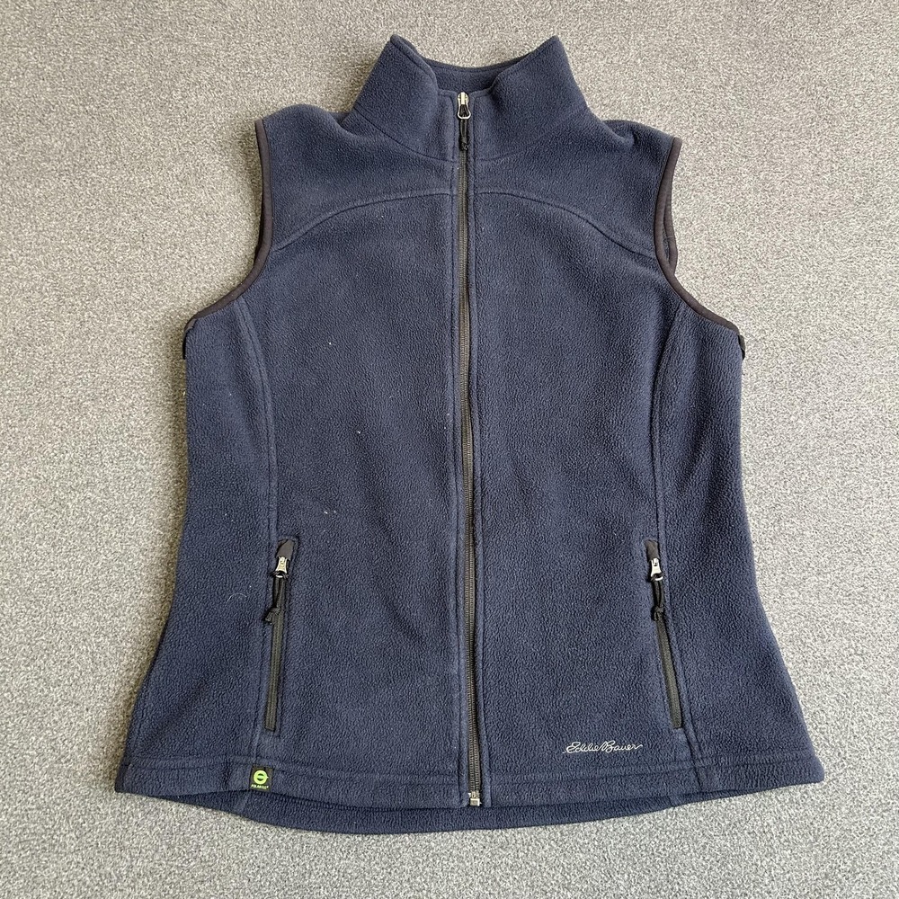 Eddie Bauer Fleece Vest Womens Large Blue Full Zip Pockets Polartec Warm